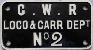 GWR cast-iron STEAM CRANE PLATE 'Loco & Carr Dept No 2'. A 36-ton crane built in 1908 by