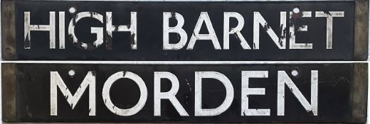 London Underground 38-Tube Stock enamel CAB DESTINATION PLATE for High Barnet / Morden, the outer