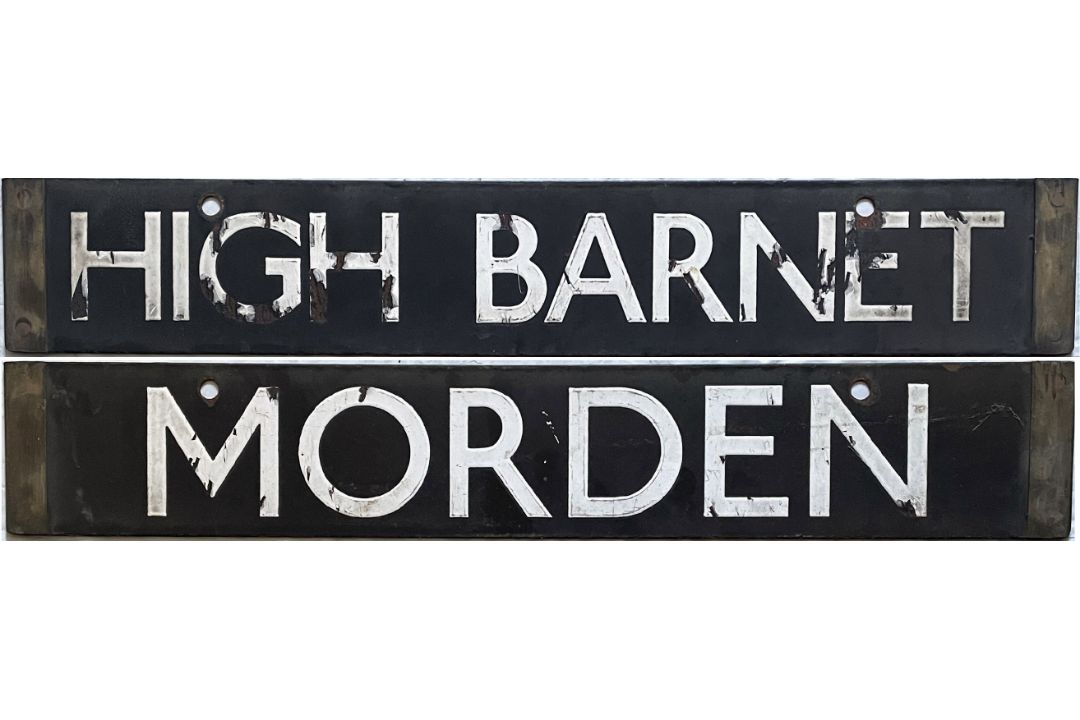 London Underground 38-Tube Stock enamel CAB DESTINATION PLATE for High Barnet / Morden, the outer