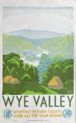 1938 London, Midland & Scottish and Great Western Railways double-royal POSTER 'Wye Valley' by F