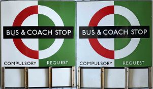 1950s/60s London Transport enamel BUS & COACH STOP FLAG (Bus Compulsory, Coach Request), an E3