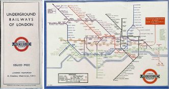 1933 London Underground H C Beck diagrammatic, card POCKET MAP from the first-year series titled '