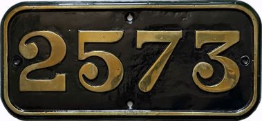 GWR brass CABSIDE NUMBERPLATE from Dean Goods 2301-class 0-6-0 2573 built at Swindon Works in