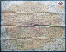1934 London Transport quad-royal POSTER MAP 'All Routes, Road & Rail'. Includes bus, tramways,