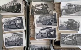 Very large quantity (2,500+) of postcard-size, b&w London bus & coach PHOTOGRAPHS covering LT, ST,