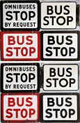 Selection (4) of 1950s/60s double-sided, enamel BUS STOP FLAGS with small variations. The request