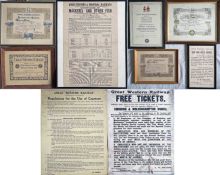 Selection (9) of GWR NOTICES & CERTIFICATES from the 1880s onwards, most are 1920s/30s, some are