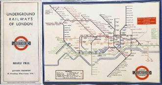 1933 London Underground H C Beck diagrammatic, card POCKET MAP from the first-year series titled '