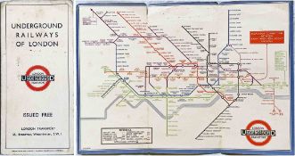 1933 London Underground H C Beck diagrammatic, card POCKET MAP from the first-year series titled '