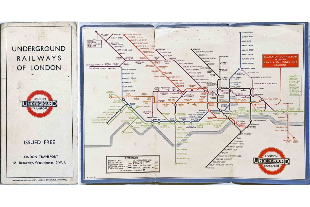 1933 London Underground H C Beck diagrammatic, card POCKET MAP from the first-year series titled ' - Image 1 of 2