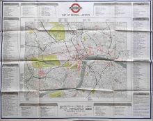 1945 WW2 London Transport quad-royal POSTER MAP of Central London. Issued in April 1945, shortly