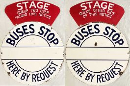 Birmingham City Transport double-sided, enamel BUS STOP FLAG plus double-sided STAGE/QUEUE PLATE.