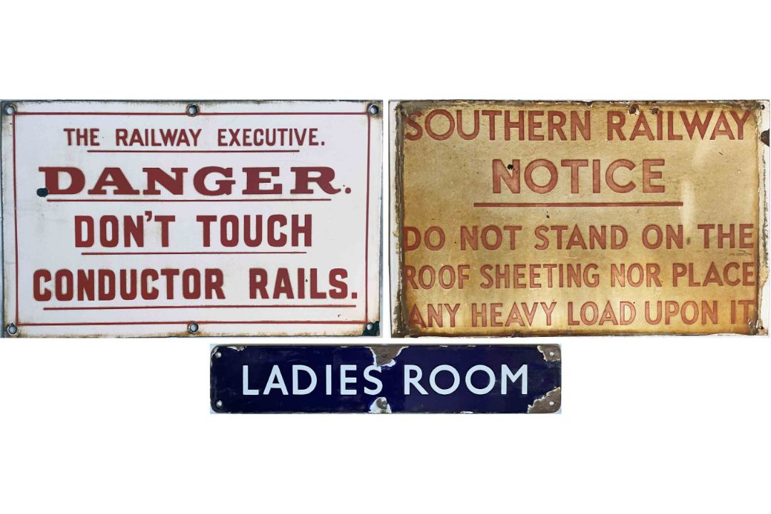 Selection (3) of railway ENAMEL SIGNS comprising BR(S) 'The Railway Executive. Danger, don't touch