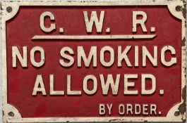 GWR cast-iron SIGN 'No Smoking allowed - by order'. Measures 17.5