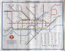 1975 London Underground quad-royal POSTER MAP designed by Paul Garbutt with date-code 6/75. This