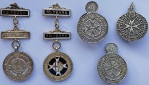 Selection (5) of GWR First-Aid MEDALS & BADGES comprising 2 x hallmarked silver Efficiency Medals:
