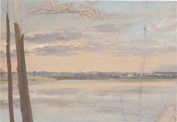 German, circa 1840. Evening landscape on the Elbe.