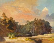 German, circa 1830/40. Forest Edge in Evening Light.