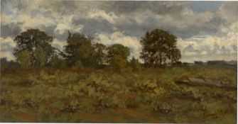 French, circa 1860. Landscape in stormy weather (Barbizon?).