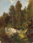 German, um 1865. Forest with rocks. Circa 1865