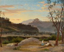 French, circa 1820. Italian landscape with shepherds near Subiaco.