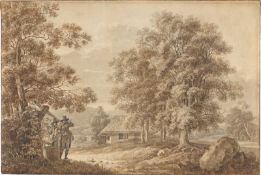 Johann Christian Reinhart. Landscape with two men at a draw well. 1782