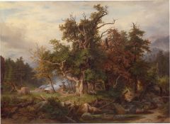 Friedrich Preller the Elder. ”Thüringer Waldlandschaft mit Köhlerhütte” (eng. 