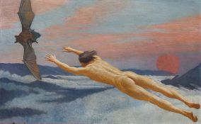 Richard Müller. Flying man with bat. 1926