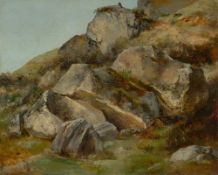 Théodore Rousseau (?). Rock face with drawing artist.
