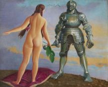 Richard Müller. ”Mädchenakt mit Ritter in Rüstung”. 1925