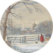 Ernst Ferdinand Oehme. The village of Maxen with a woman in a red coat. Circa 1844