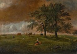 Johann Christian Klengel. ”Landschaft mit Hirtin und Vieh unter Bäumen”. 1796