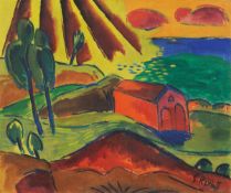 Karl Schmidt-Rottluff. ”Bootshaus in Jershöft (Rettungshaus am Strand)”. 1920