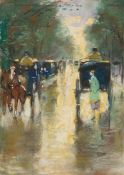 Lesser Ury. ”Droschken (Regenstimmung)”. Circa 1915/20