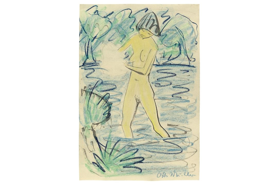 Otto Mueller. „Stehender Mädchenakt im Teich“. Um 1925