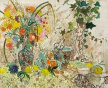 Max Peiffer Watenphul. ”Blumen mit Jugendstilvase und Büchern”. 1933