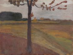 Paula Modersohn-Becker. ”Baumstamm vor Herbstlandschaft. Verso: Landschafts-studie mit …. Circa 1900
