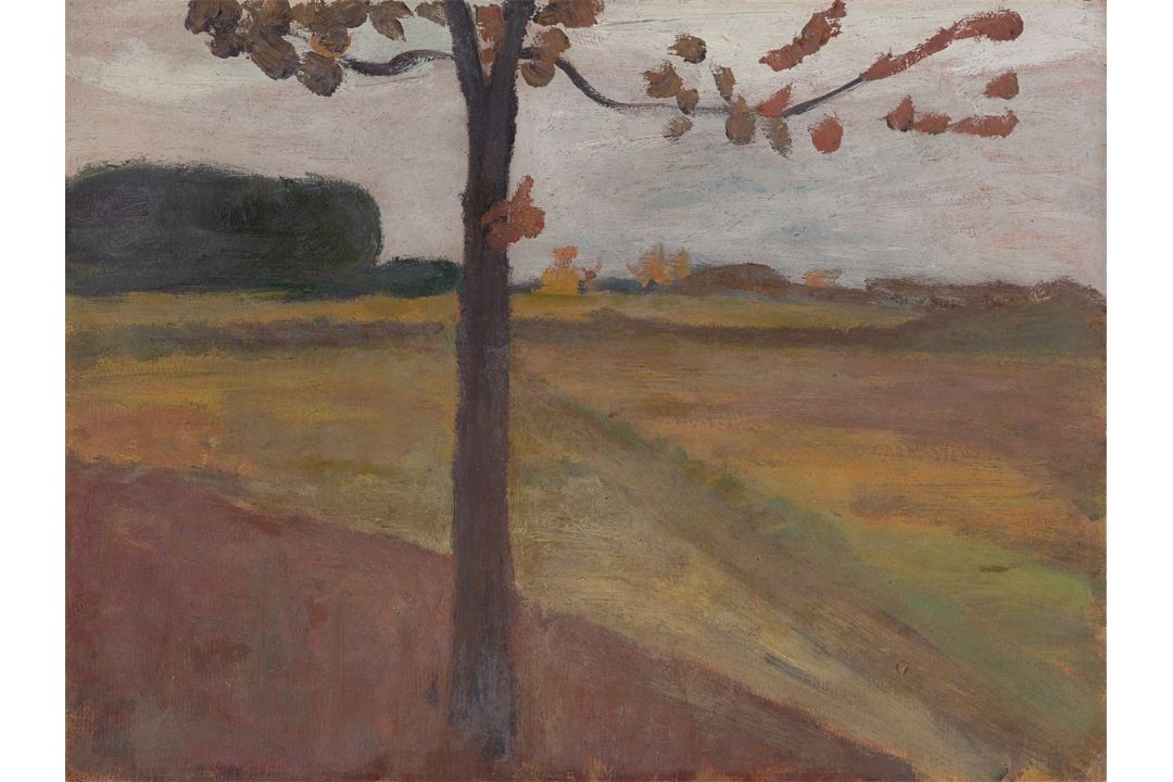 Paula Modersohn-Becker. „Baumstamm vor Herbstlandschaft. Verso: Landschaftsstudie mit Moor…. Um 1900
