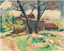 Max Pechstein. Landscape with farm and blossoming trees. 1928