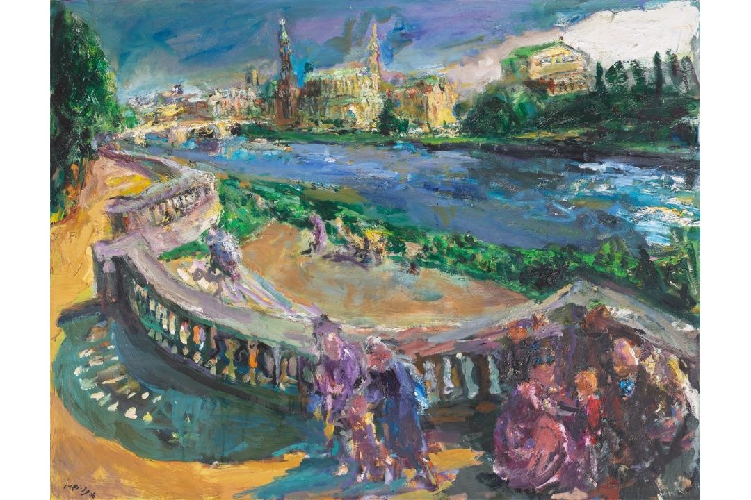 Bernhard Heisig. „Dresdner Altstadt vom Königsufer“. 1996