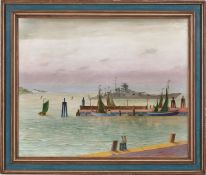 Franz Radziwill. ”Eckernförde / Deutsches Schlachtschiff in der Eckernförder Bucht”. 1942