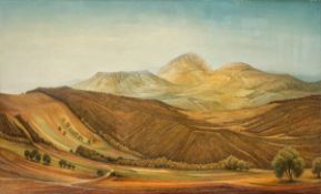 Franz Lenk. Landscape with forest and hill with castle. 1937