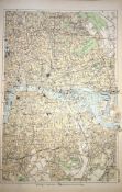 Rare Coloured Antique Large Map London East End GW Bacon 1904.