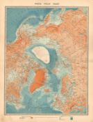 North Polar Region Chart Large Coloured Antique Map.