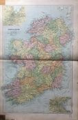 Rare Coloured Antique Large Map Complete Map of Ireland 1904