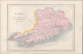 Antique Print 1850s Map of Cork Coloured.