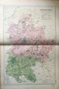 Coloured Antique Large Map Bedfordshire GW Bacon 1904.
