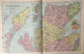 Coloured Antique Large Map Scotland Highlands Shetland Orkneys Etc 1904.