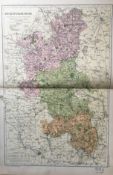 Coloured Antique Large Map Buckinghamshire GW Bacon 1904.