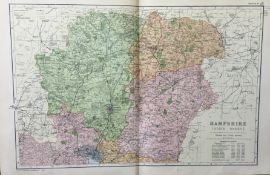 Coloured Antique Large Map North Hampshire GW Bacon 1904.